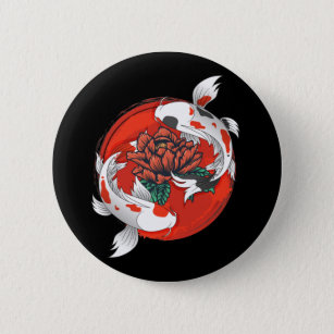 Badge Rond 5 Cm Koi Fish Water Lily Art japonais