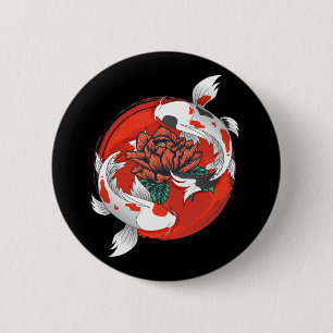 Badge Rond 5 Cm Koi Poisson Eau Lily Art Japonais