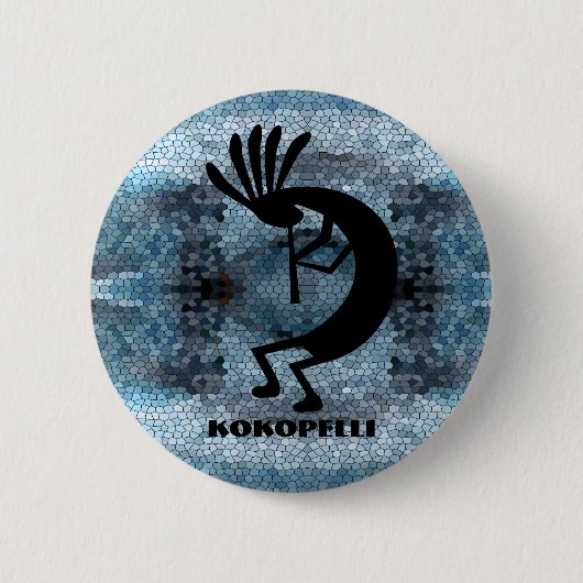 Badge Rond 5 Cm Kokopelli Desert Mosaic Blue (Devant)