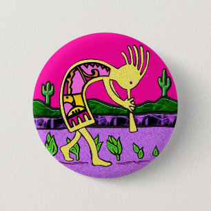 Badge Rond 5 Cm Kokopelli, joueur de cannelure du désert