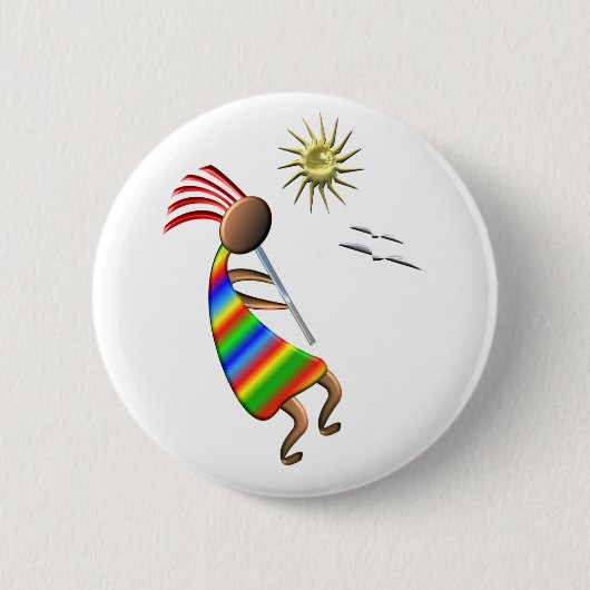 Badge Rond 5 Cm Kokopelli Sun et oiseaux (Devant)