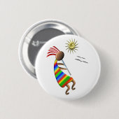 Badge Rond 5 Cm Kokopelli Sun et oiseaux (Devant & derrière)