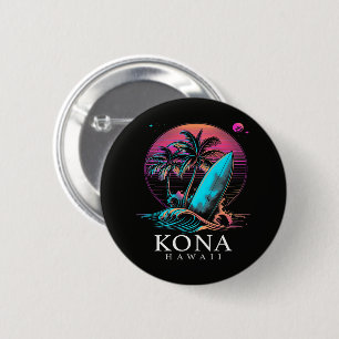 Badge Rond 5 Cm Kona Hawaï Planche de Surf Hawaïenne Vintage