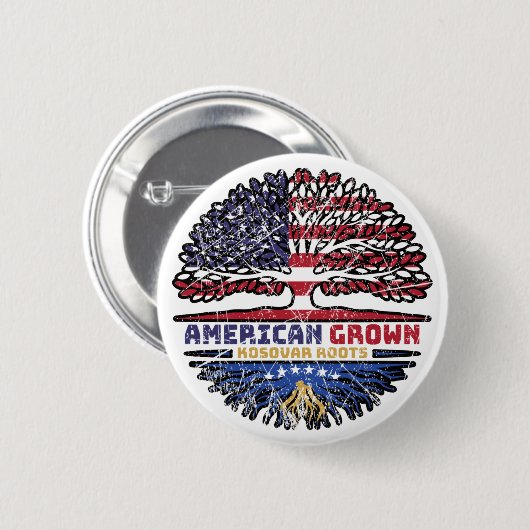 Badge Rond 5 Cm Kosovo Kosovar American USA Tree Roots Flag (Devant & derrière)