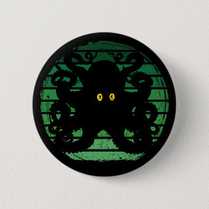 Badge Rond 5 Cm Kraken Retro Eau verte