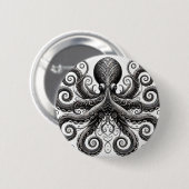 Badge Rond 5 Cm Kraken Steampunk Octopus Ornate Black (Devant & derrière)
