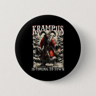 Badge Rond 5 Cm Krampus arrive en ville Noël Saison Mal Kr