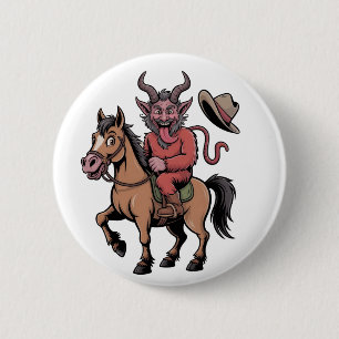 Badge Rond 5 Cm Krampus cow-boy de Noël drôle et diabolique Santa