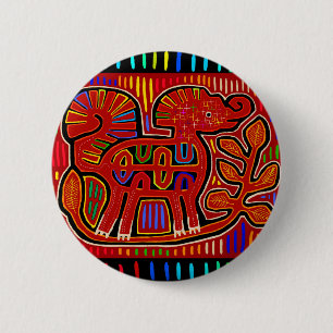 Badge Rond 5 Cm Kuna Indian Baby Elephant - Mola Folk Art
