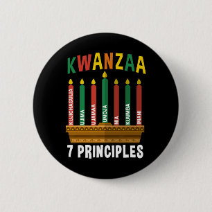 Badge Rond 5 Cm Kwanzaa 7 Principes Bougies Kinara Pan Africains P
