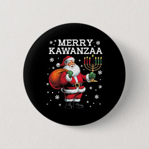 Badge Rond 5 Cm Kwanzaa Père Noël Sept Bougies Afro-Africain-Améri