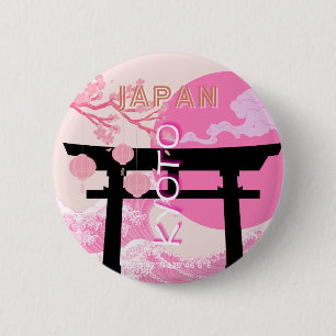 Badge Rond 5 Cm Kyoto Japon rose Voyages