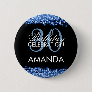 Badge Rond 5 Cm La 30ème fête d'anniversaire élégante miroite bleu