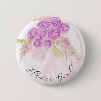 Badge Rond 5 Cm La Boca Vendretti Bouquet de fleurs rose enrubanné
