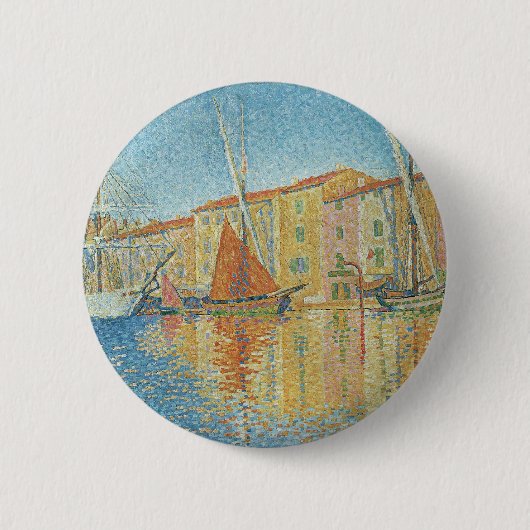 Badge Rond 5 Cm La Bouée Rouge par Paul Signac, Pointillisme Vinta (Devant)