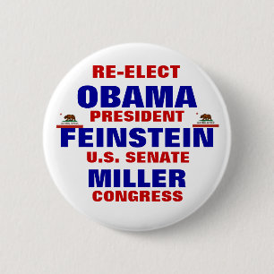 Badge Rond 5 Cm La Californie pour Obama Feinstein Miller