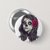 Badge Rond 5 Cm La Catrina - Dia De Los Muertos (Devant & derrière)