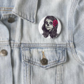 Badge Rond 5 Cm La Catrina - Dia De Los Muertos (En situation)