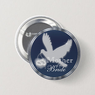 Badge Rond 5 Cm La Colombe blanche avec des anneaux Mariages sur l