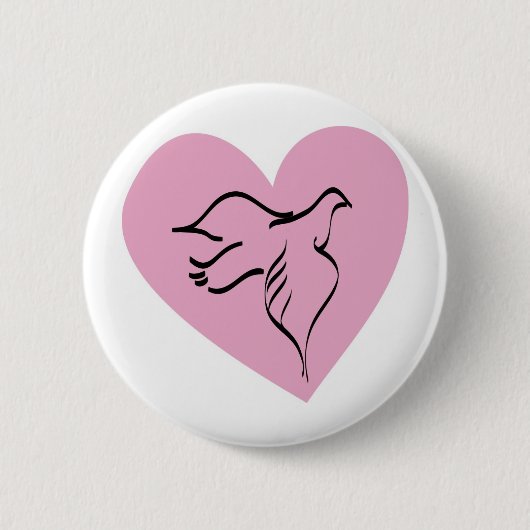 Badge Rond 5 Cm La colombe entourée d'un coeur rose (Devant)