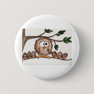 Badge Rond 5 Cm La famille de hibou
