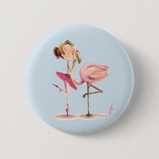 Badge Rond 5 Cm La fille et le Flamant (Devant)