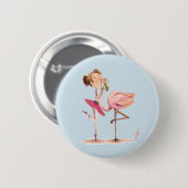 Badge Rond 5 Cm La fille et le Flamant (Devant & derrière)