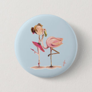 Badge Rond 5 Cm La fille et le Flamant