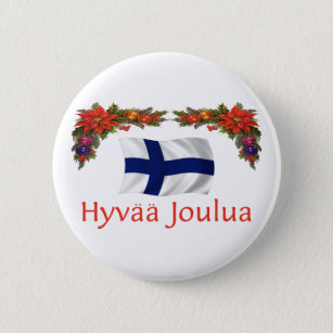 Badge Rond 5 Cm La Finlande Hyvaa Joulua (Joyeux Noël)