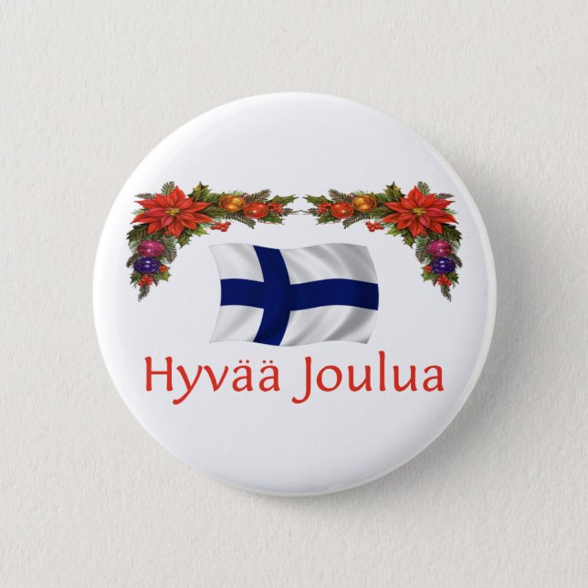 Badge Rond 5 Cm La Finlande Hyvaa Joulua (Joyeux Noël) (Devant)