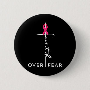 Badge Rond 5 Cm La foi sur la peur Cross rose Ruban Cancer du sein