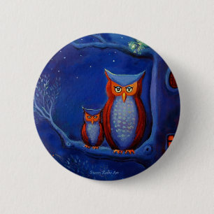 Badge Rond 5 Cm "La forêt la nuit : " Bouton d'art de hibou