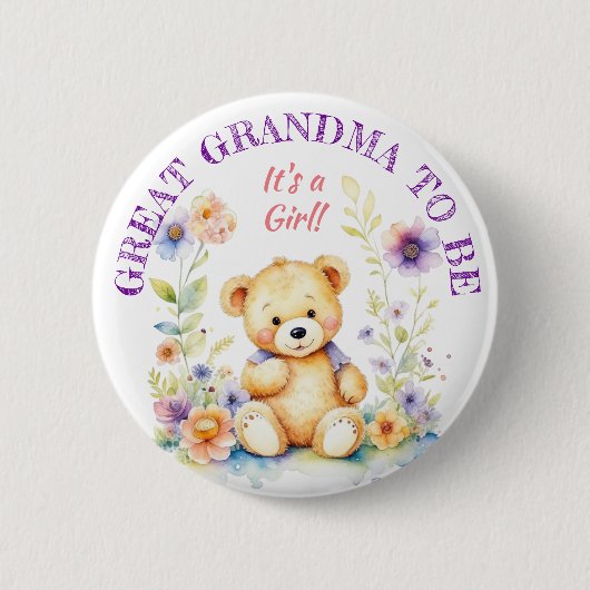 Badge Rond 5 Cm La grand-mère Baby shower de la fille Teddy Bear (Devant)