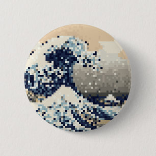 Badge Rond 5 Cm La Grande vague au large de Kanagawa 8 bits Pixel 