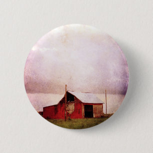 Badge Rond 5 Cm La grange rouge au coucher du soleil