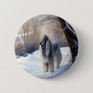 Badge Rond 5 Cm La Hanche Afghane Laisser Neige Noël