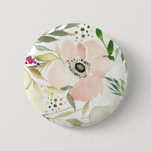 Badge Rond 5 Cm La joie du motif floral d'aquarelle du blanc