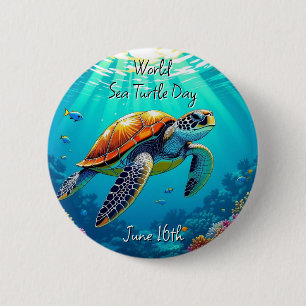 Badge Rond 5 Cm La Journée Mondiale de la Tortue Mer est le 16 jui