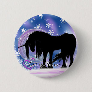 Badge Rond 5 Cm La licorne noire mystique (Qu'Elle Neige)