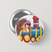 Badge Rond 5 Cm la locomotive et le hérisson (Devant & derrière)