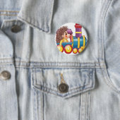 Badge Rond 5 Cm la locomotive et le hérisson (En situation)