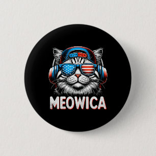 Badge Rond 5 Cm La Meowica Patriotique 4 juillet Chat Américain Dr