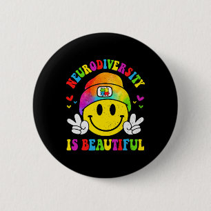 Badge Rond 5 Cm La Neurodiversité est beau sourire Visage Autisme