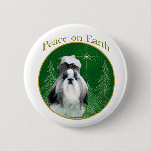 Badge Rond 5 Cm La paix de Shih Tzu sur Terre - Bouton