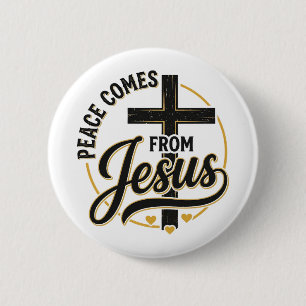 Badge Rond 5 Cm La paix vient de Jésus-Christ Croix chrétienne T-s