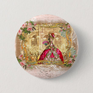 Badge Rond 5 Cm La reine Marie Antoinette au rose de la fête de V