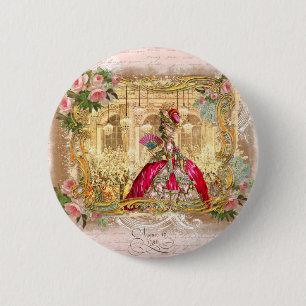 Badge Rond 5 Cm La reine Marie Antoinette au rose de la fête de Ve