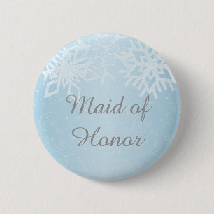Badge Rond 5 Cm La servante des flocons de neige d'hiver d'honneur