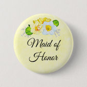 Badge Rond 5 Cm La servante d'honneur Floral jaune (Devant)