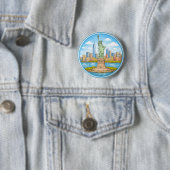 Badge Rond 5 Cm La Statue de la Liberté de New York (En situation)